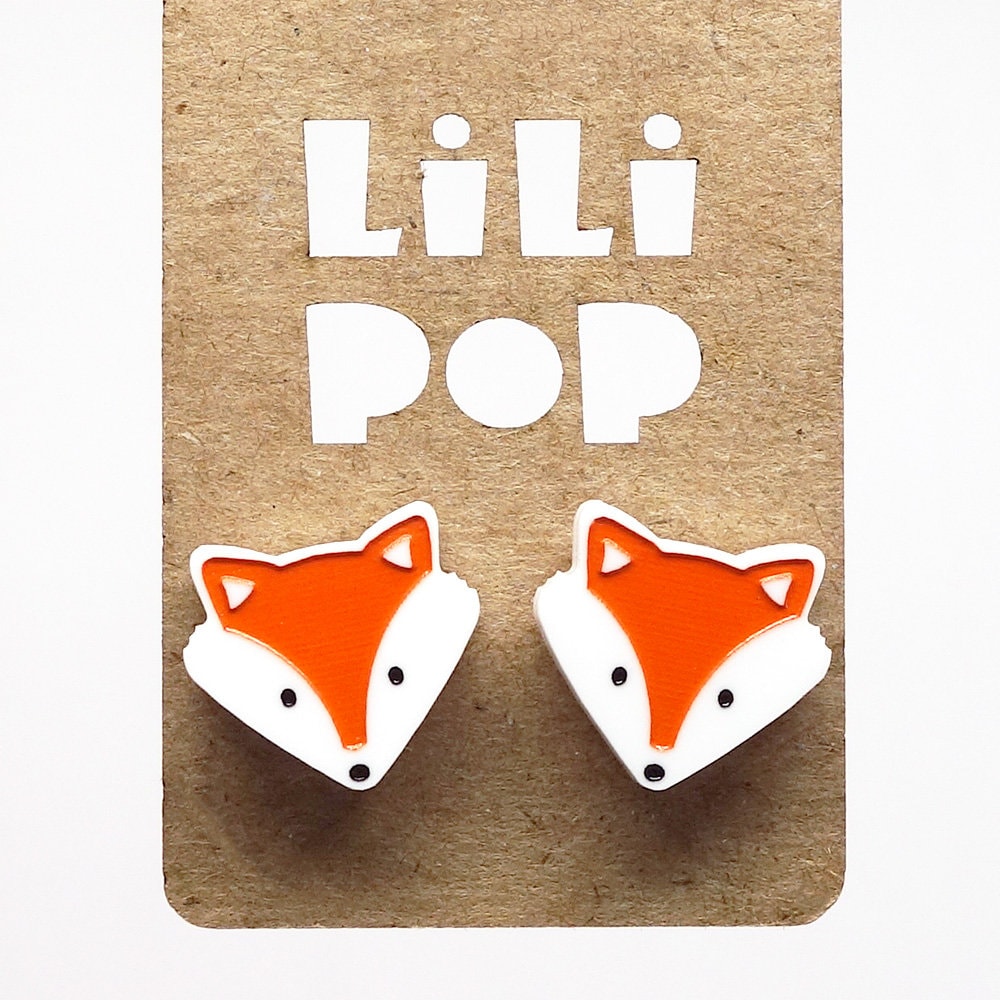 Ohrringe Lili0276 Weißer Plastikfuchs Wiederhergestellter Laser-Lilipop von CreationsLilipop