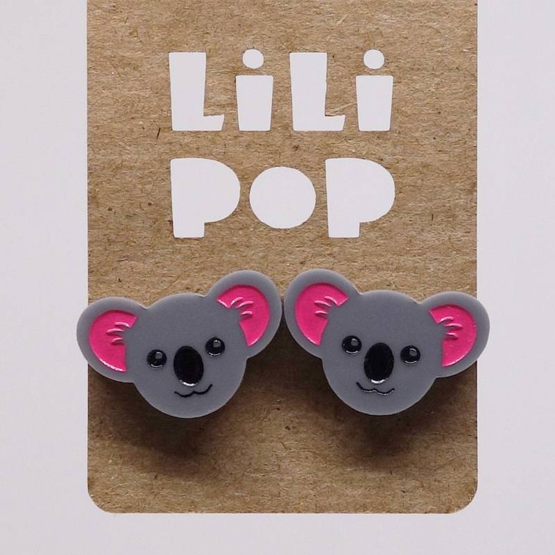 Ohrringe Lili0344 Koala Grauer Kunststoff Wiedergewonnen Laser Lilipop von CreationsLilipop