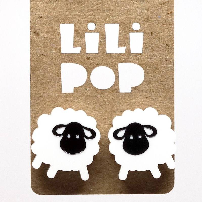 Ohrringe Lili0359 Weißes Schaf, Schwarzes Wiedergewonnener Laser-Lilipop Aus Kunststoff von CreationsLilipop