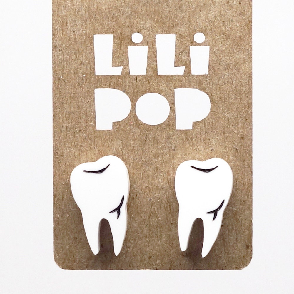 Ohrringe Lili0373 Weiße Zähne Wiederhergestellter Plastiklaser Lilipop von CreationsLilipop