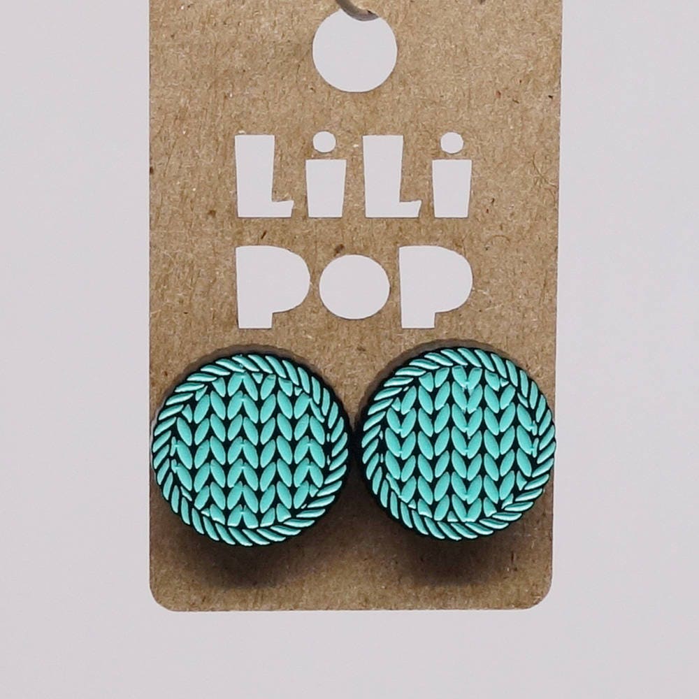 Ohrringe Lili0660 Edelstahl Stiel Strickstich Jersey Aqua Pink Grau Kunststoff Schwarz Laser Lilipop von CreationsLilipop