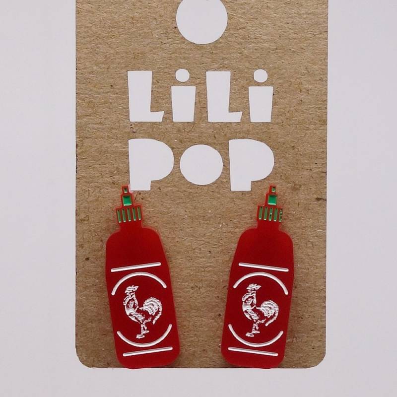 Ohrringe Lili0838 Flasche Mit Scharfer Soße, Roter Hahn, Wiedergewonnener Laser-Lilipop Aus Kunststoff von CreationsLilipop