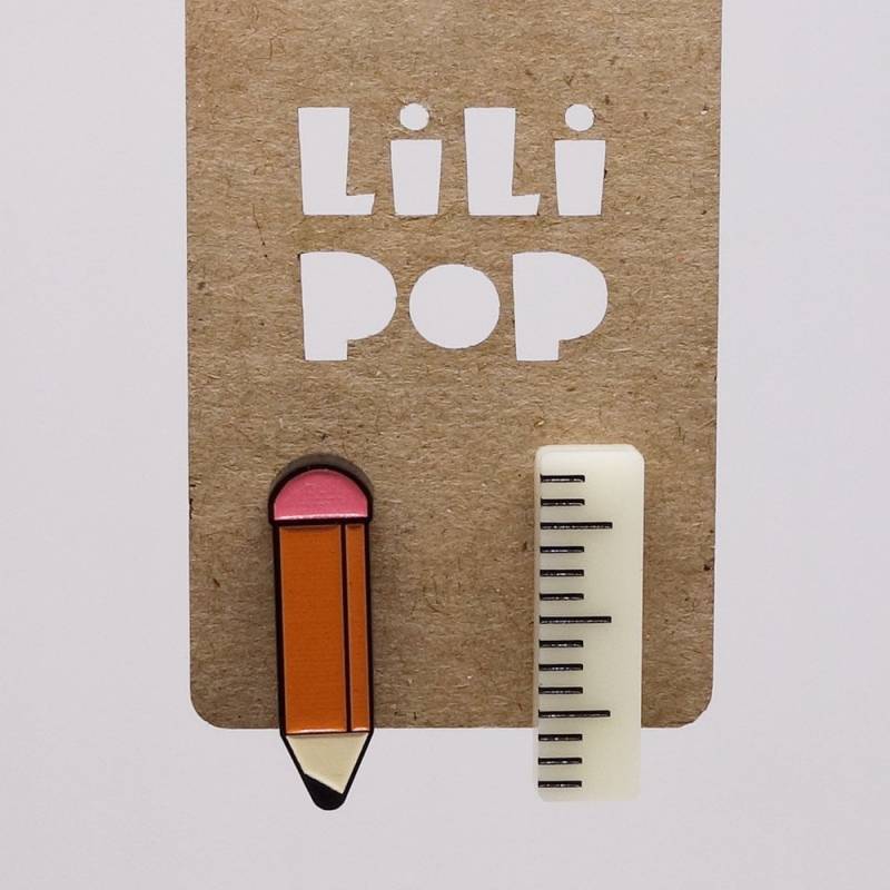 Ohrringe Lili0845 Bleistift Und Lineal Schulausrüstung Geschenk Lehrer Laser Lilipop von CreationsLilipop