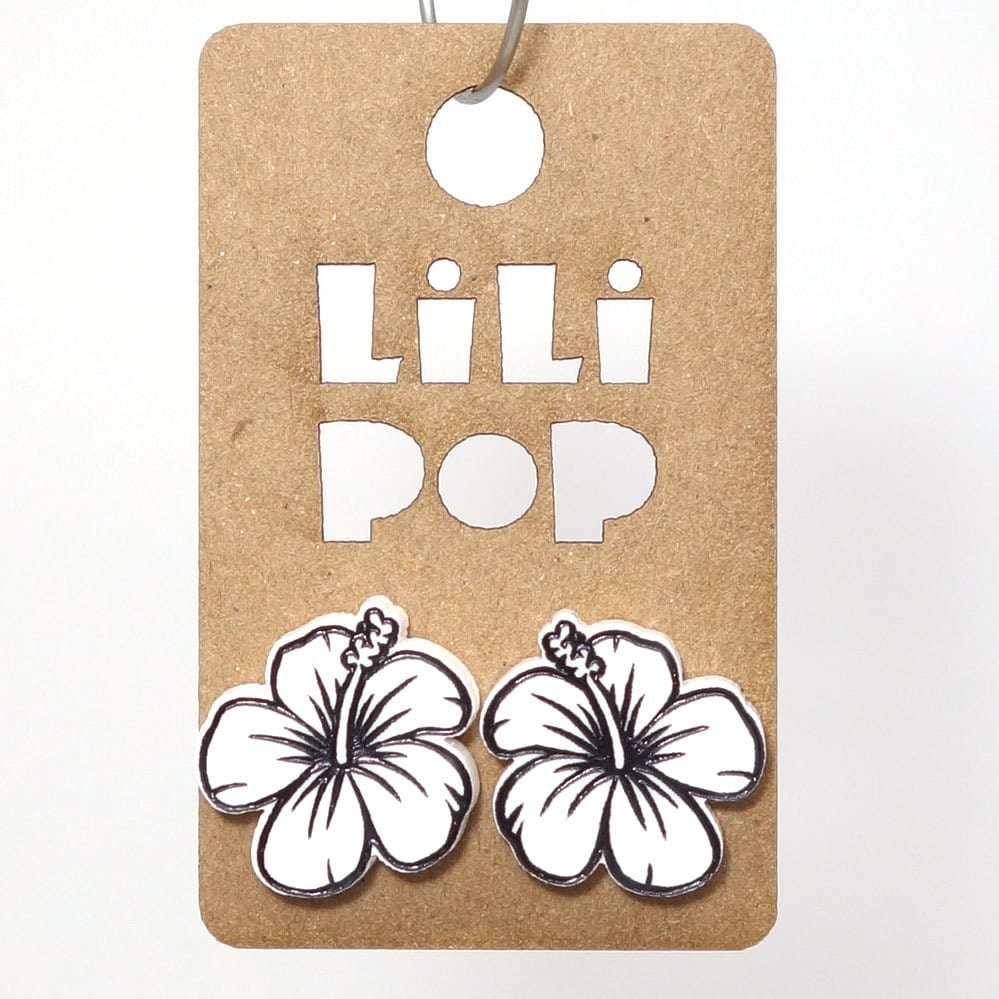 Ohrstecker „Hibiskusblüte" | Lili0382 Aus Graviertem Und Lasergeschnittenem Kunststoff von CreationsLilipop