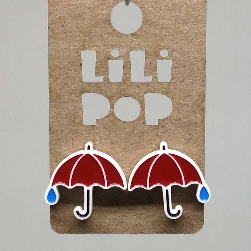 Ohrstecker Lili0648 Regenschirm Rot Malve Aqua Weiß Kunststoff von CreationsLilipop