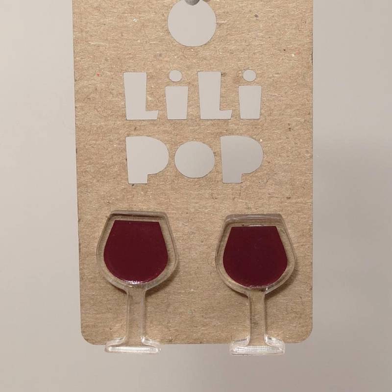 Ohrstecker Lili0652 Rot - Und Weißweinglas Aus Laserkunststoff von CreationsLilipop