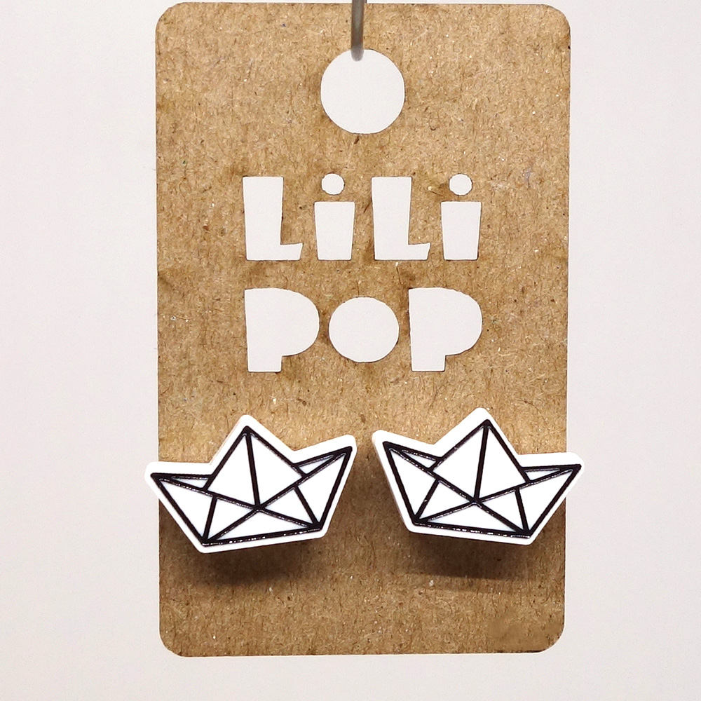 Origami-Bootspfosten-Ohrring Lili0638, Weißer, Wiedergewonnener Kunststoff, Laser von CreationsLilipop