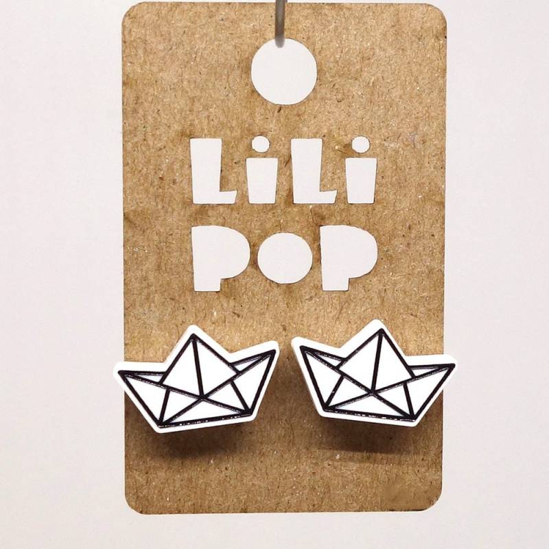 Origami-Bootspfosten-Ohrring Lili0638, Weißer, Wiedergewonnener Kunststoff, Laser von CreationsLilipop