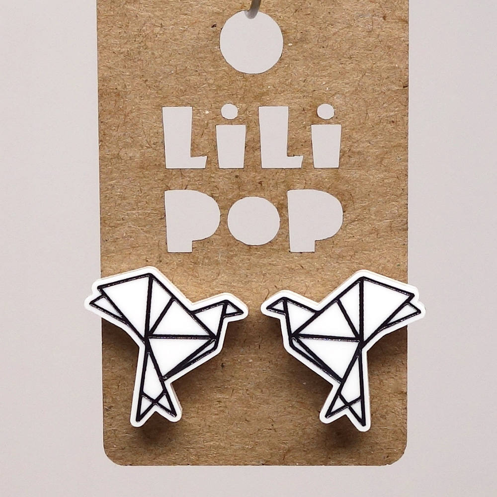 Origami-Vogel-Ohrstecker Lili0637 Aus Weißem, Wiedergewonnenem Kunststoff Mit Laser von CreationsLilipop
