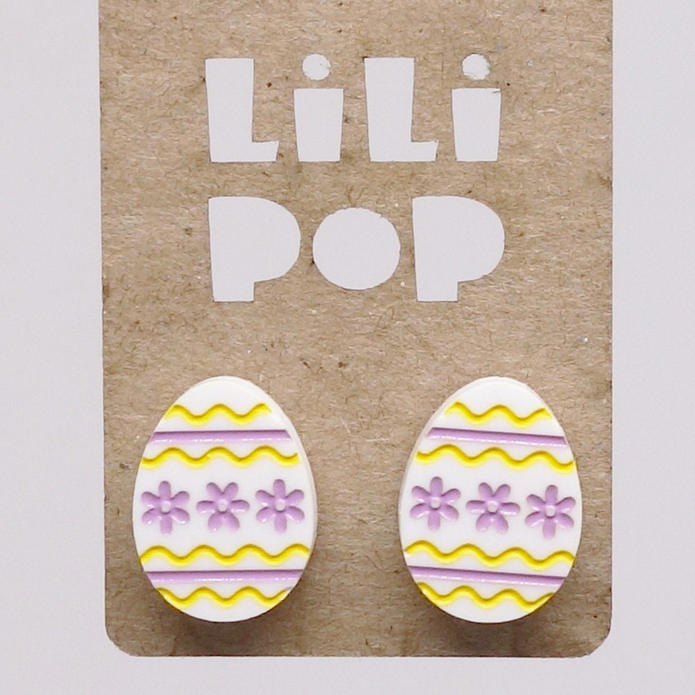 Osterei-Ohrstecker Lili0770 Aus Weißem Kunststoff Mit Lasergravur Lilipop von CreationsLilipop