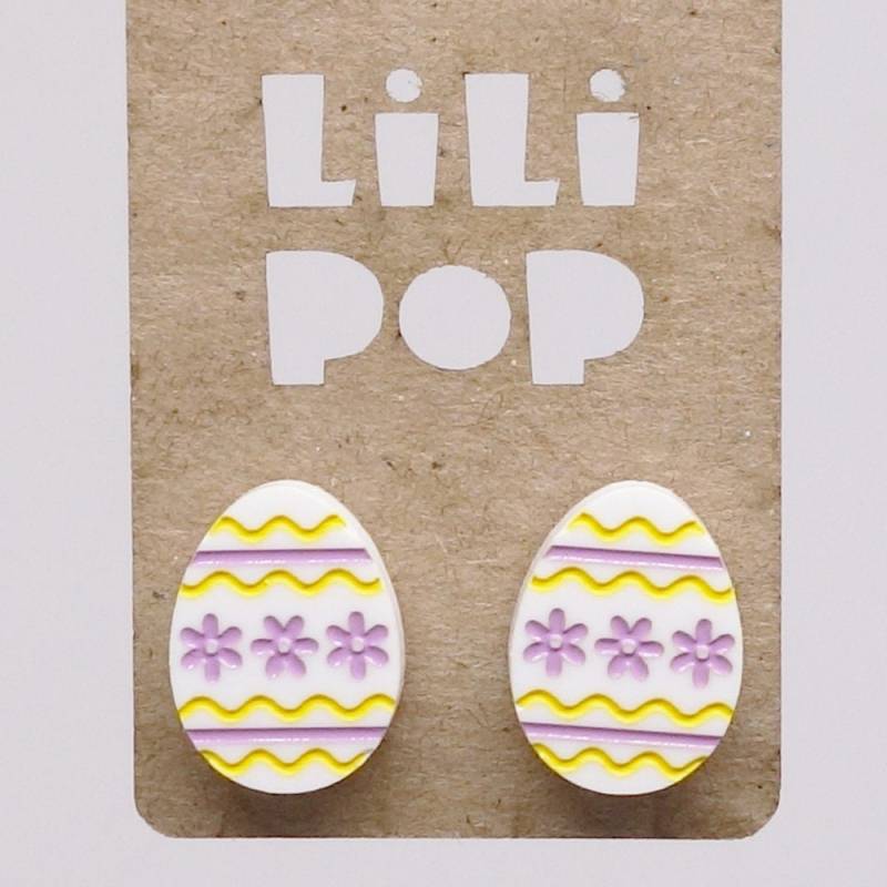 Osterei-Ohrstecker Lili0770 Aus Weißem Kunststoff Mit Lasergravur Lilipop von CreationsLilipop