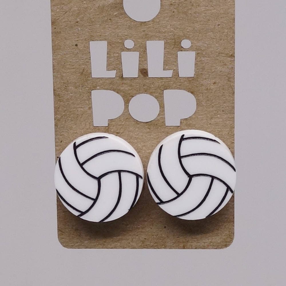 Volleyball Ohrringe Lili0662 Sport Stiel Nagel Kunststoff Weiß Schwarz Lilipop von CreationsLilipop