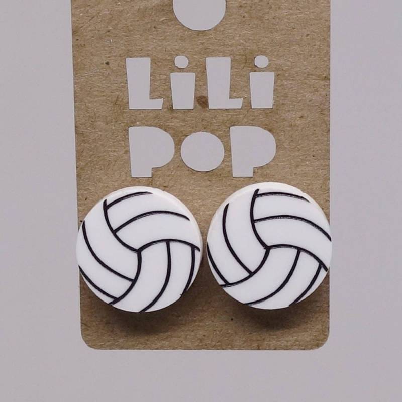 Volleyball Ohrringe Lili0662 Sport Stiel Nagel Kunststoff Weiß Schwarz Lilipop von CreationsLilipop