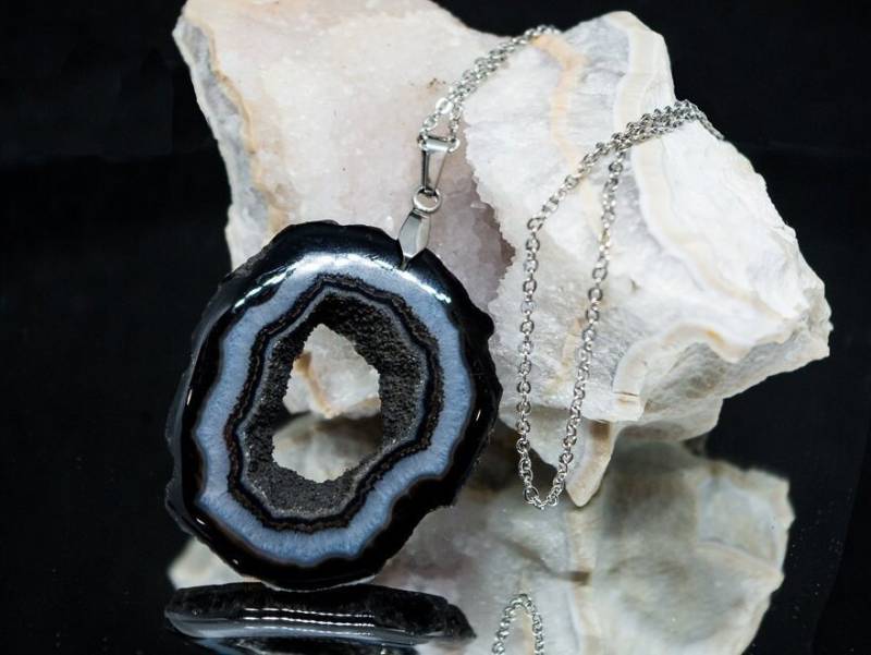 Kette Aus Edelstahl Mit Pierre Geode Agathe von CreationsSoperle