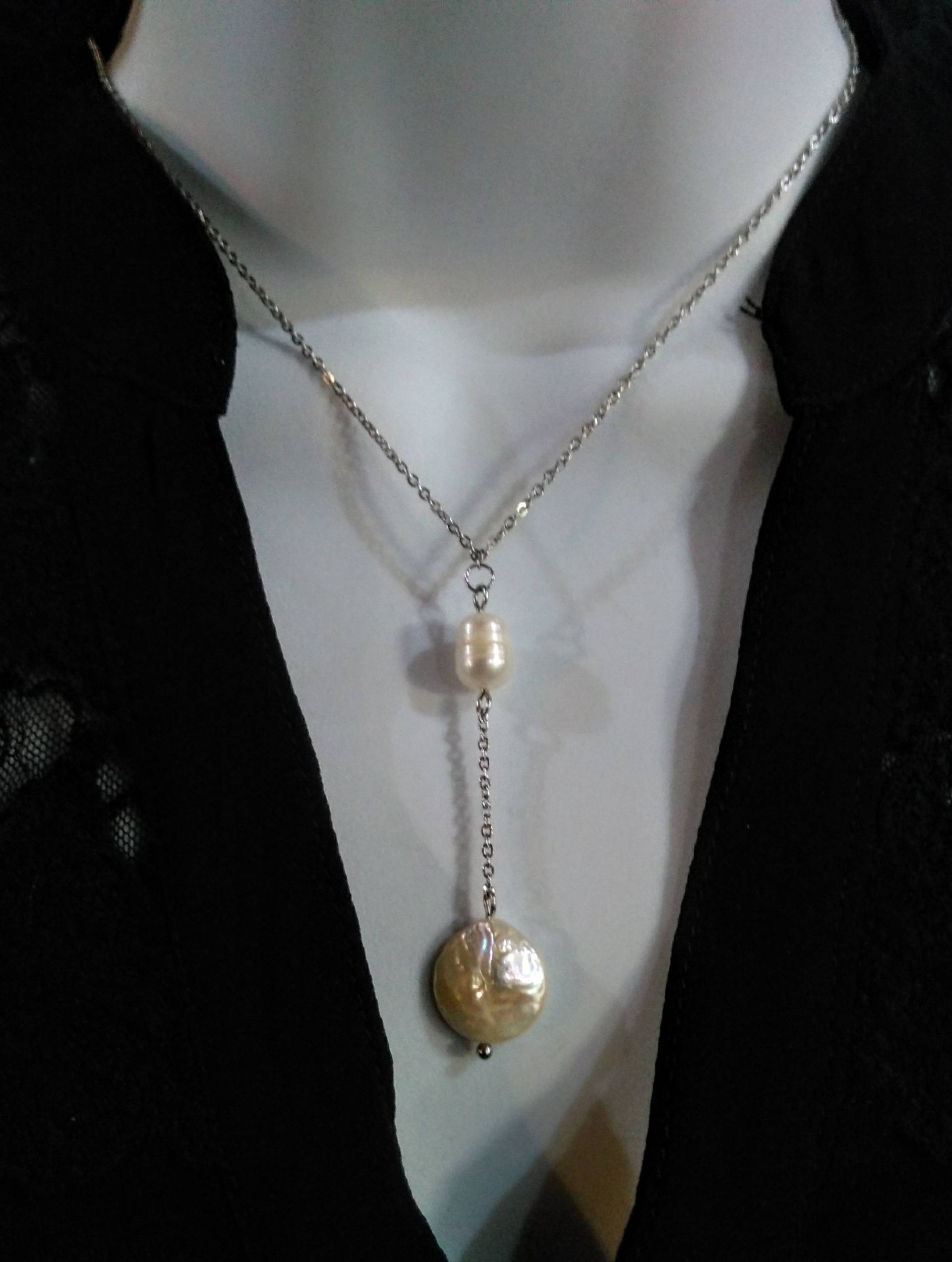 Kette Edelstahl Mit White Pearl Und Perlen-Ecke Kette Edelstahl Mit White Pearl Und Perlen-Ecke von CreationsSoperle