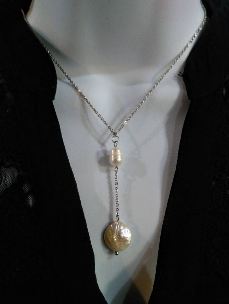 Kette Edelstahl Mit White Pearl Und Perlen-Ecke Kette Edelstahl Mit White Pearl Und Perlen-Ecke von CreationsSoperle