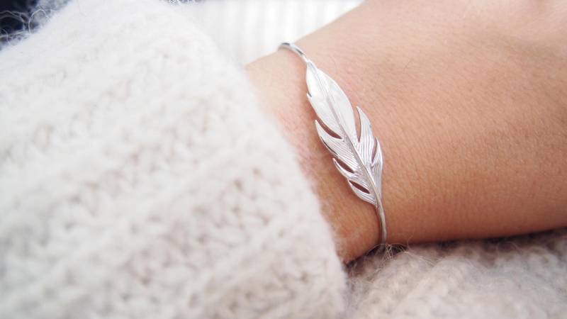 Federarmreif Aus 925Er Silber, Offenes Armband Massivem Blattsilber von CreationsbyAnais
