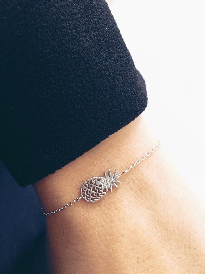 Feines Ananasarmband in Silber 925 Für Damen, Kettenarmband Mit Frucht Massivem von CreationsbyAnais