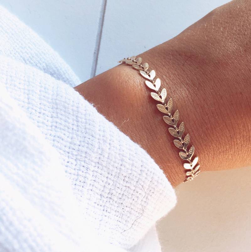 Feines Weizenährenarmband Vergoldet Mit 18 Karat Feingold, Kette Quasten Oder Pfeilen, 750Er Goldplatte Für Damen von CreationsbyAnais