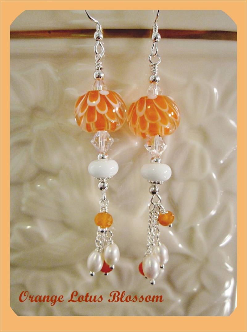 Glasohrringe Sterlingsilber, Karneol & Perlenanhänger von CreationsbyCynthia1