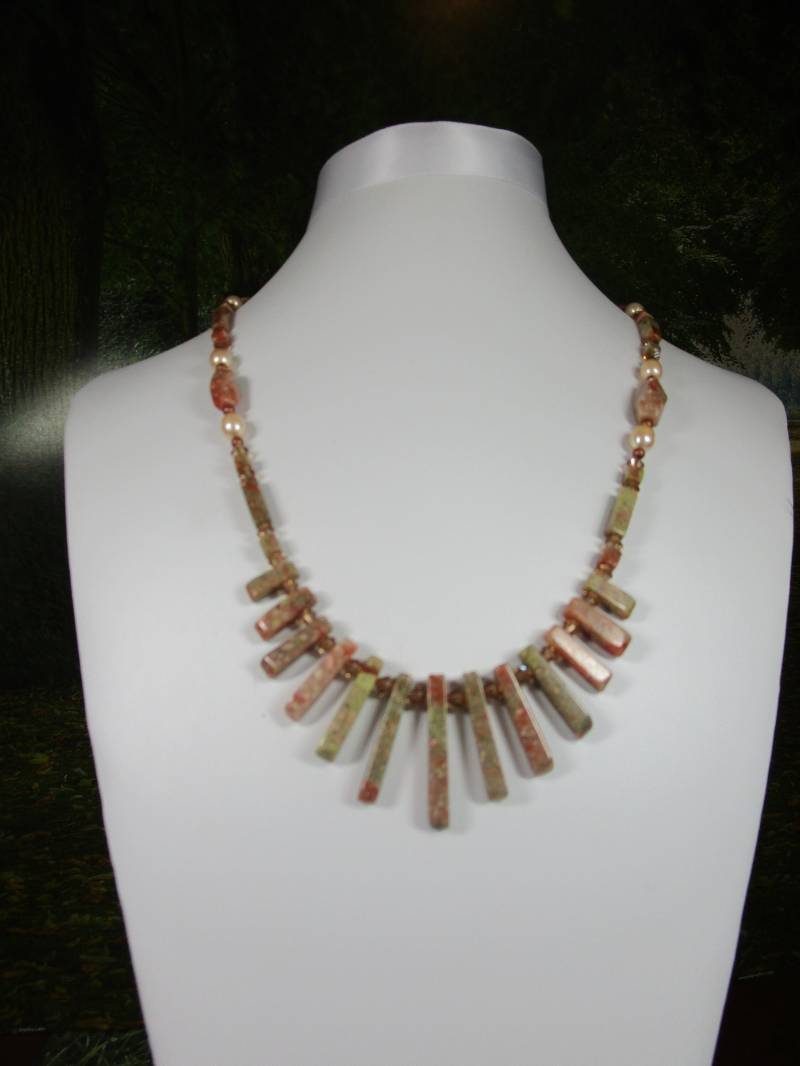 Herbst Jaspis Kette Pfirsich Perlen, Altkupfer, Unikat von CreationsbyCynthia1