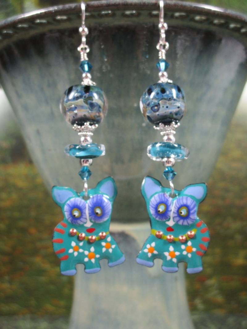 Lampwork Glas Ohrringe Sterling Silber Kritter Charms von CreationsbyCynthia1