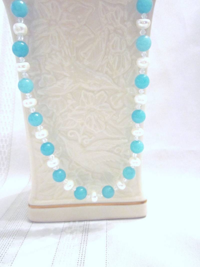 Lange Türkis Jade Kette Süßwasser Perle Münze Ohrringe Set von CreationsbyCynthia1