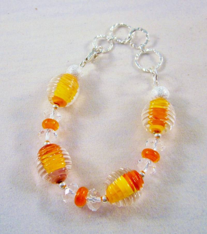 Oranges Lampwork Glasperlen Armband Sterling Silber Schmuck von CreationsbyCynthia1