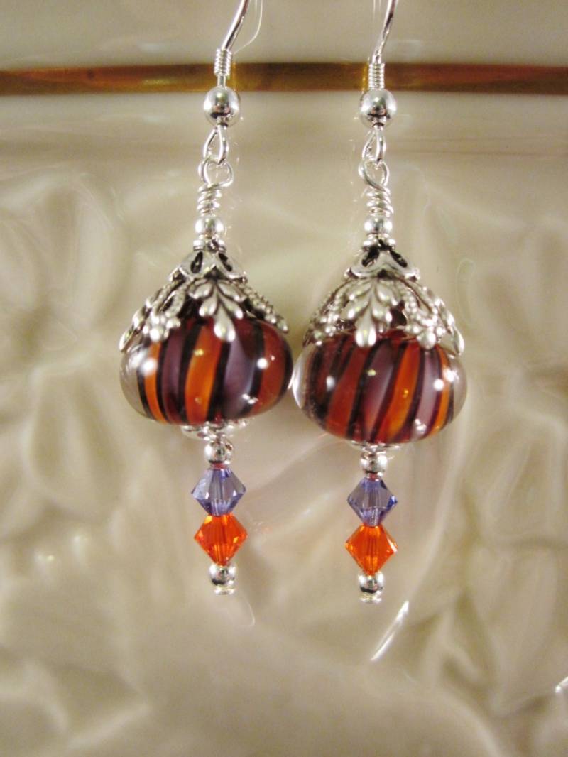 Mardi Gras Lampwork Glas Ohrringe Sterling Silber & Swarovski Kristall von CreationsbyCynthia1