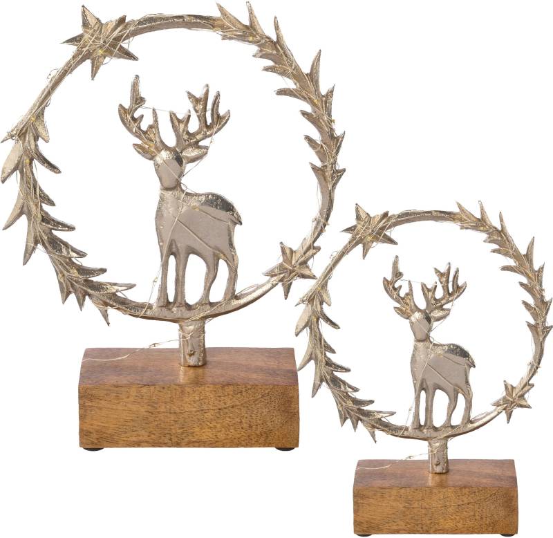 Creativ deco Dekofigur "LUMEN, Deko-Objekt Kranz mit Hirsch" Weihnachtsdeko, Batteriebetrieb von Creativ Deco