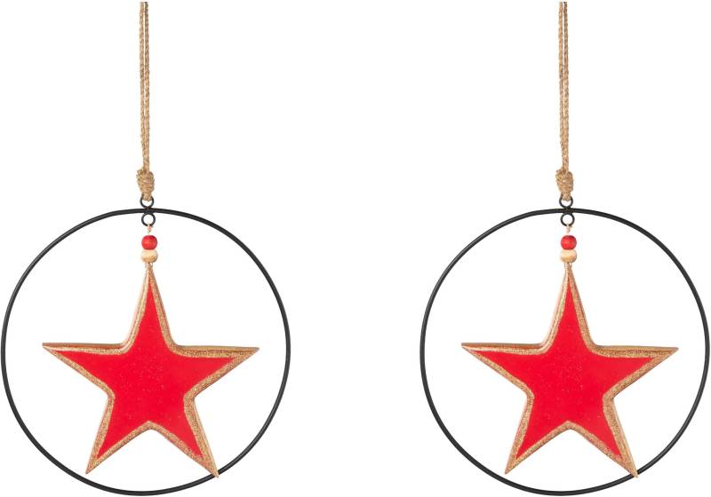 Creativ deco Dekostern "Weihnachtsstern, Weihnachtsdeko rot" mit Enamel-Lackierung und Metallring, Durchmesser Stern 20 cm von Creativ Deco