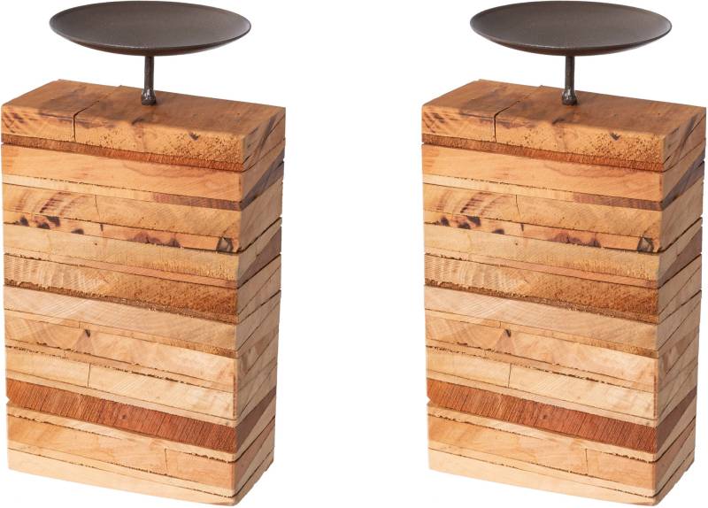 Creativ deco Kerzenhalter, (2 St.), mit massivem Holzfuß, 2er Set, Höhe ca. 16 cm von Creativ Deco