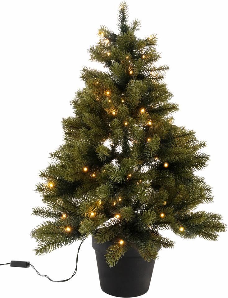 Creativ deco Künstlicher Weihnachtsbaum "Weihnachtsdeko, künstlicher Christbaum, Tannenbaum" mit schwarzem Kunststoff-Topf und LED-Lichterkette, batteriebetrieben von Creativ Deco