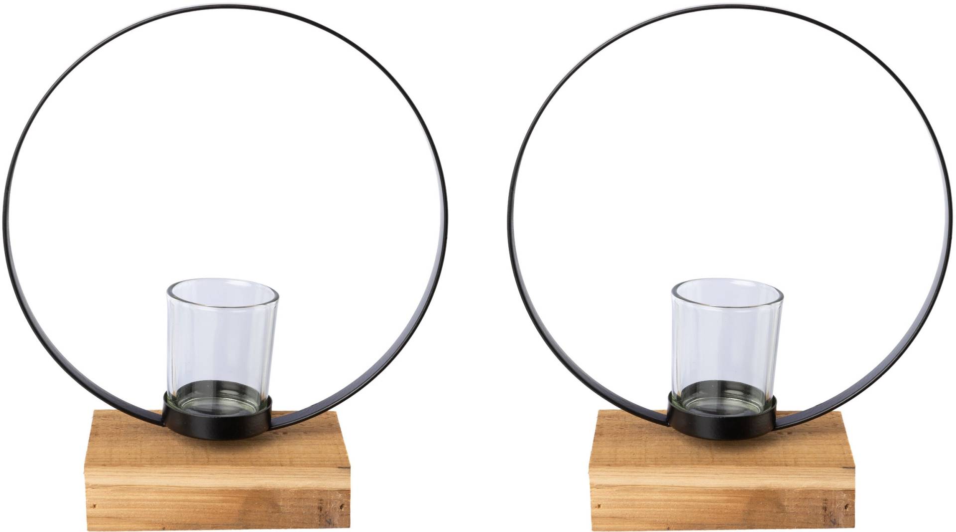 Creativ deco Teelichthalter, (2 St.), auf edlem Holzfuß, 2er Set, Höhe ca. 23 cm von Creativ Deco