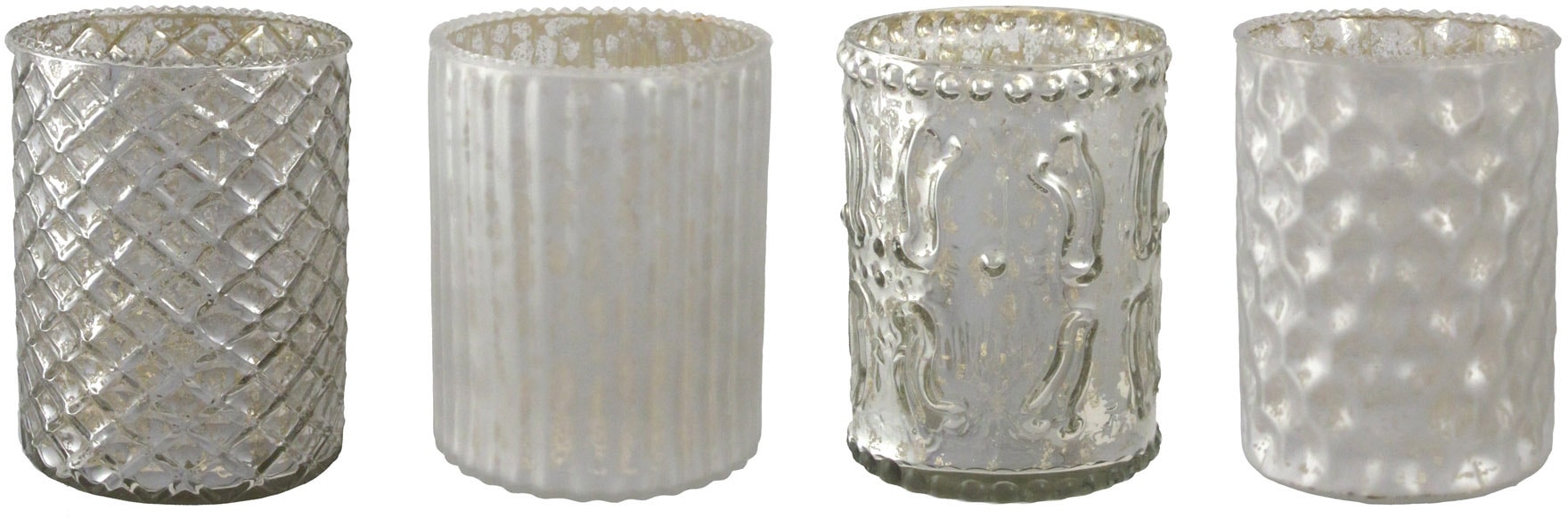 Creativ deco Windlicht, (4 St.), mit unterschiedlich strukturierten Oberflächen, 4er Set, H: ca. 10 cm von Creativ Deco