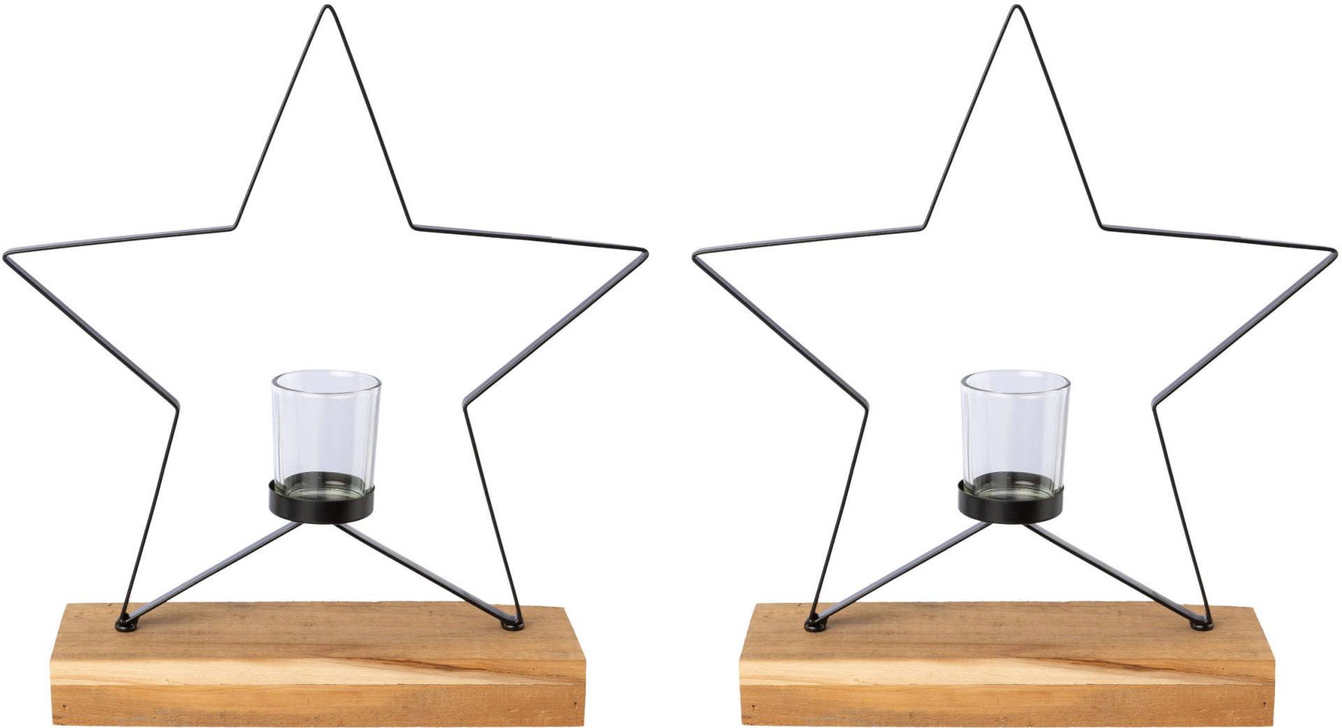 Creativ deco Windlicht "Weihnachtsdeko", (2 St.), auf edlem Holzfuß, in Stern-Form, 2er Set, Höhe ca. 31 cm von Creativ Deco