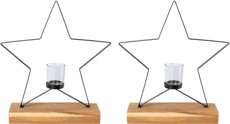 Creativ deco Windlicht "Weihnachtsdeko", (2 St.), auf edlem Holzfuß, in Stern-Form, 2er Set, Höhe ca. 31 cm von Creativ Deco