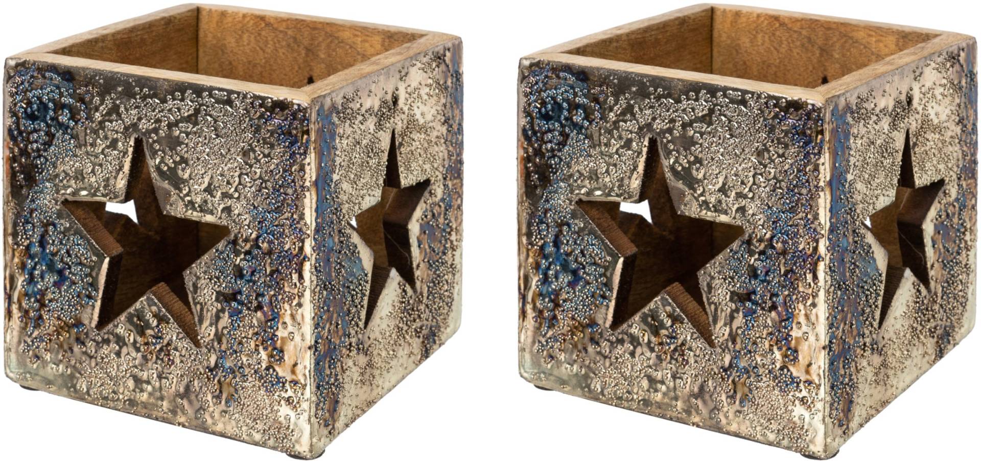 Creativ deco Windlicht "Weihnachtsdeko", (2 St.), mit eleganter silberfarbener Folierung, 2er Set von Creativ Deco