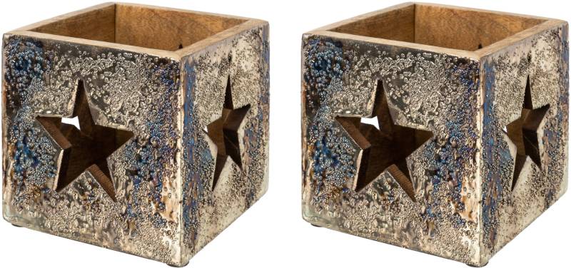 Creativ deco Windlicht "Weihnachtsdeko", (2 St.), mit eleganter silberfarbener Folierung, 2er Set von Creativ Deco
