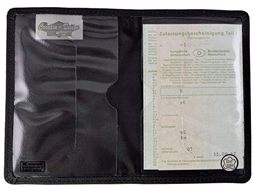 KFZ-Schein Schutzhülle, echtes Leder gebuggt KFZ Fahrzeugschein Mappe Ausweisetui (Schwarz 2 Fächer) von CreativDesign