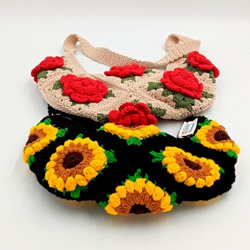 Bauchtasche gehäkelt Damen – Handmade Boho Gürteltasche mit Blumen-Motiv, handgefertigte Umhängetasche/Crossbody Bag, Unikat aus Baumwolle, Festival Hippie Tasche (rote Rosen) von CreativTex
