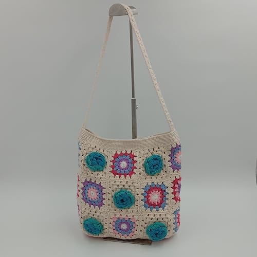 CreativTex Damen Handtasche gehäkelt – Handgefertigte Unikate mit Rosen-Motiv – Alltagstasche mit Futter, Innentasche & Druckknopf – Hochwertige Häkel Tasche für Damen (Türkis) von CreativTex