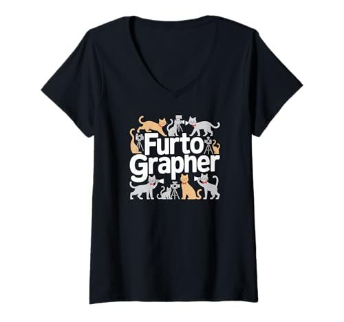 Damen Furtographer Katzenfotograf Design T-Shirt mit V-Ausschnitt Damen Furtographer Katzenfotograf Design T-Shirt mit V-Ausschnitt von Creative Cat Photographer Graphic Design