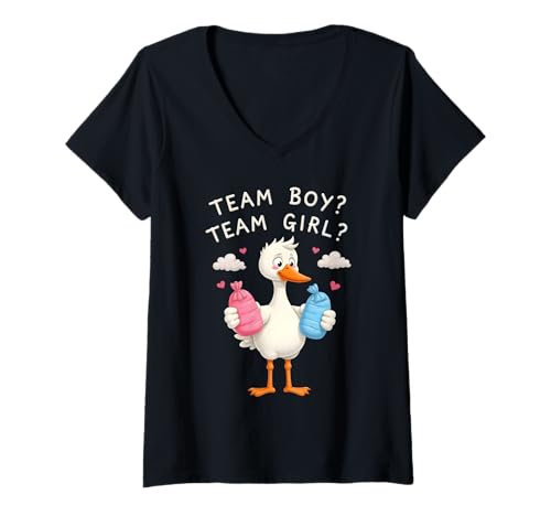 Damen Team Boy or Team Girl Storch Gender Reveal Celebration T-Shirt mit V-Ausschnitt Damen Team Boy or Team Girl Storch Gender Reveal Celebration T-Shirt mit V-Ausschnitt von Creative Celebrations for Expecting Parents and