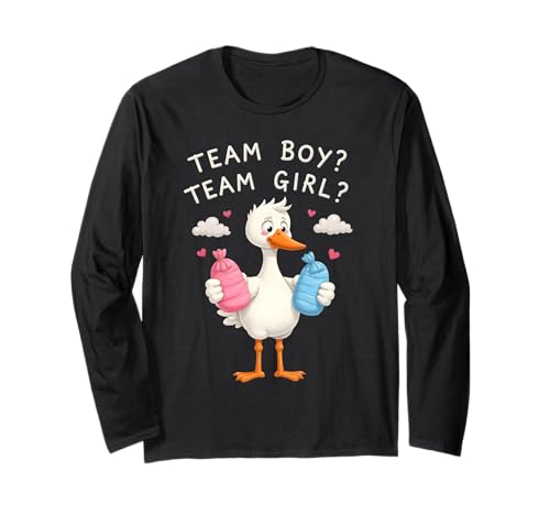 Team Boy or Team Girl Storch Gender Reveal Celebration Langarmshirt von Creative Celebrations for Expecting Parents and