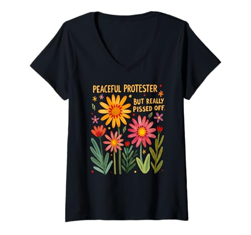 Damen Feministische Aktivistin Peaceful Protest Anti-Trump Boho Floral T-Shirt mit V-Ausschnitt Damen Feministische Aktivistin Peaceful Protest Anti-Trump Boho Floral T-Shirt mit V-Ausschnitt von Creative Chaos Designs for Anti-Trumpers