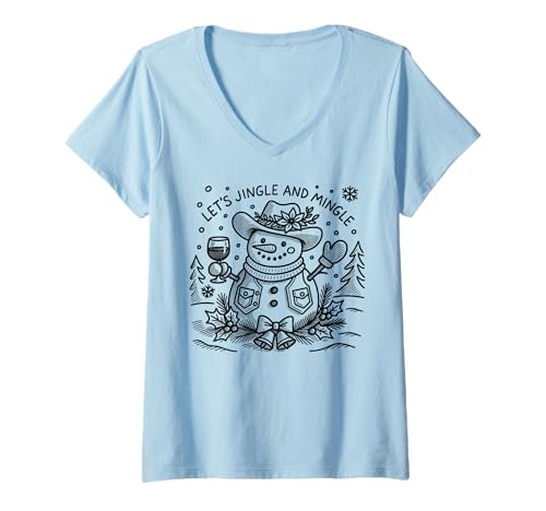 Damen Cowgirl Schneemann Western Mingle Urlaub Party Weinliebhaber T-Shirt mit V-Ausschnitt Damen Cowgirl Schneemann Western Mingle Urlaub Party Weinliebhaber T-Shirt mit V-Ausschnitt von Creative Chaos Designs for Cowgirl Office Party