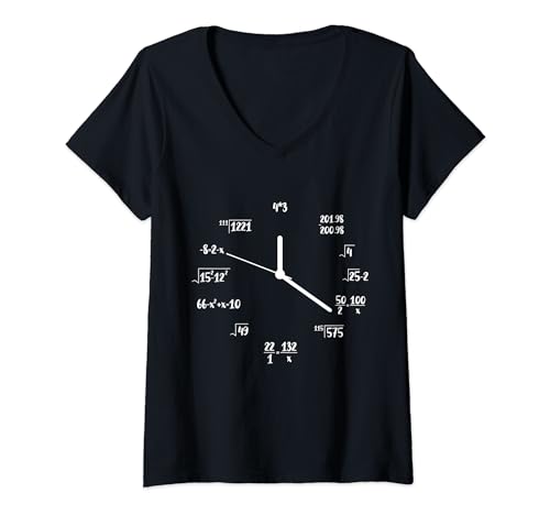 Damen Math Nerd Lustige Mathematik-Uhr Mathematiker Formel Schule T-Shirt mit V-Ausschnitt Damen Math Nerd Lustige Mathematik-Uhr Mathematiker Formel Schule T-Shirt mit V-Ausschnitt von Creative Clock Math Time Clock Gift For Nerds