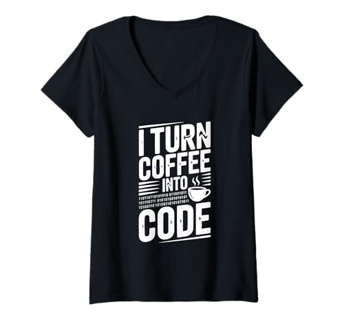Damen I Turn Coffee Into Code Lustiger Programmierer Humor T-Shirt mit V-Ausschnitt Damen I Turn Coffee Into Code Lustiger Programmierer Humor T-Shirt mit V-Ausschnitt von Creative Coding Coffee Connoisseurs