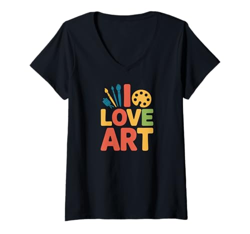 Damen I Love Art Malpinsel, Paletten-Design T-Shirt mit V-Ausschnitt Damen I Love Art Malpinsel, Paletten-Design T-Shirt mit V-Ausschnitt von Creative Expression Art Enthusiast Design